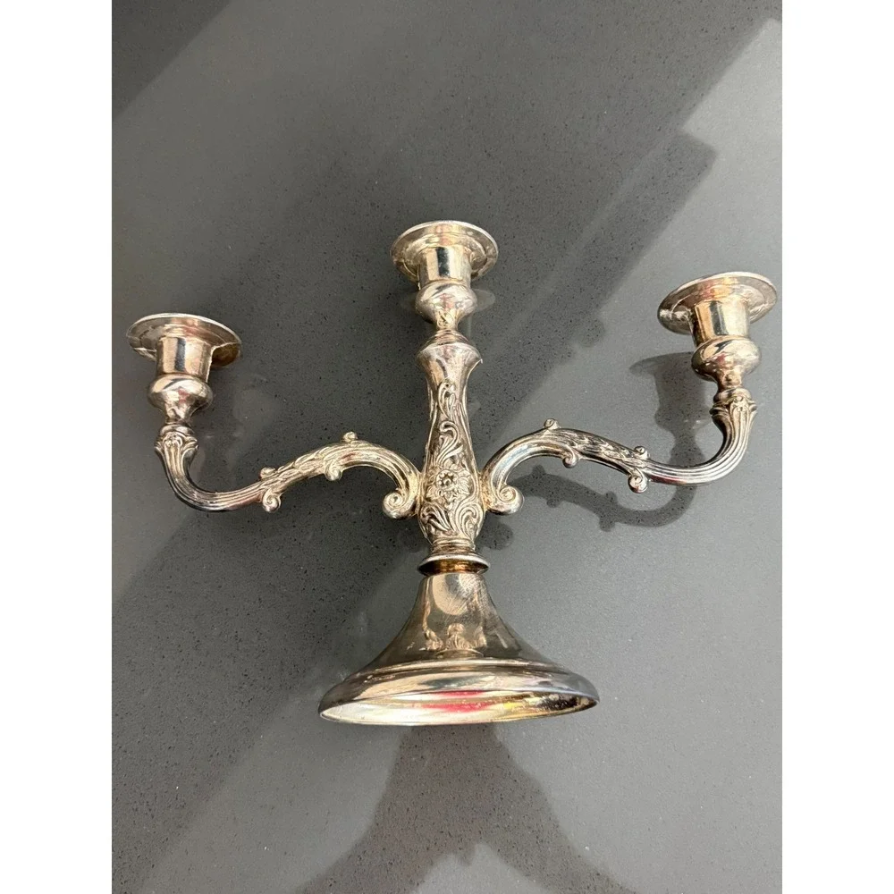 Mid Century‎ French Art Nouveau Silver Plated 3 Arm Candelabra